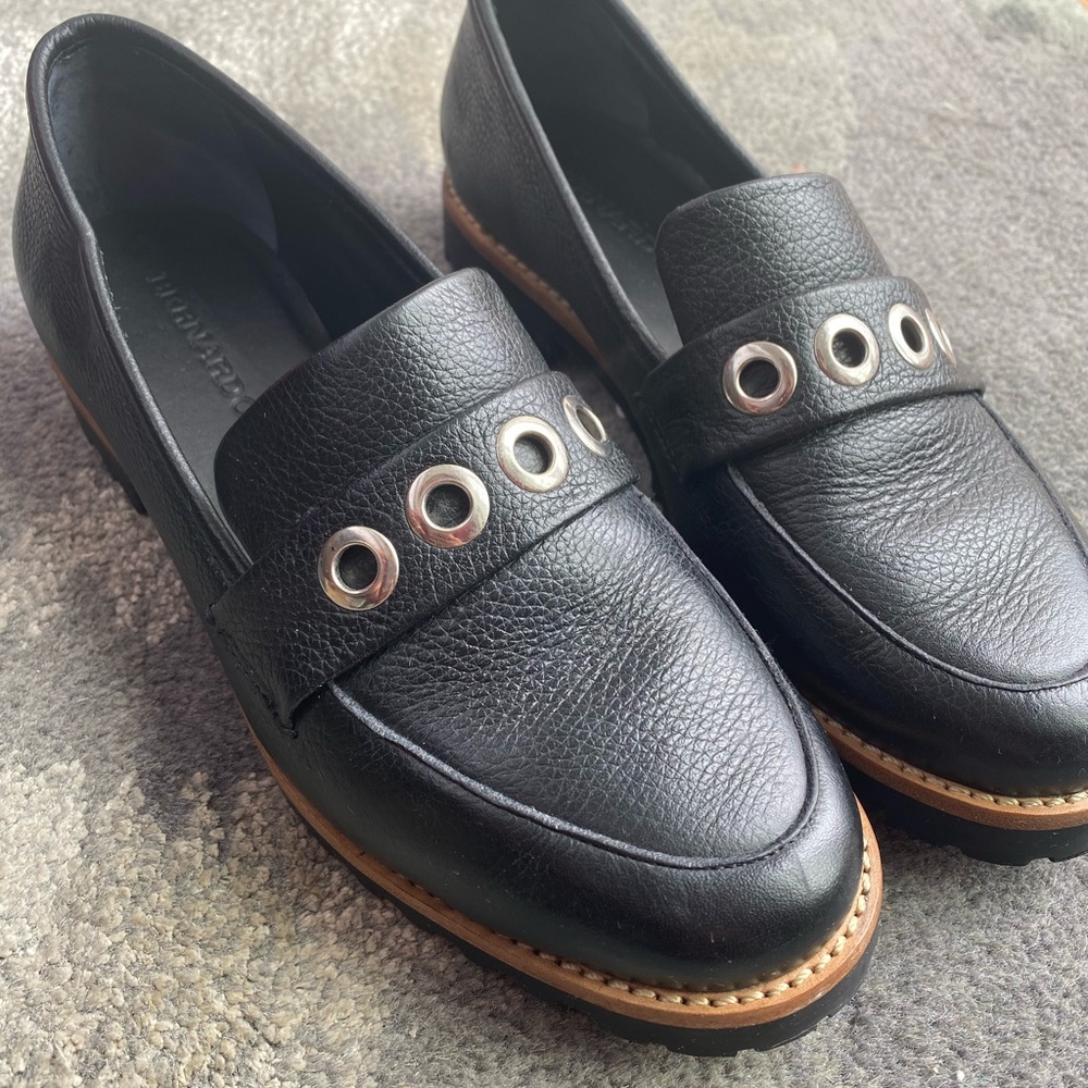 Women’s black leather Bernardo loafers